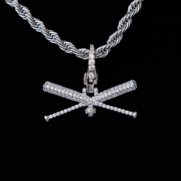 Iced Baseball Bat Clip On Pendant in White Gold