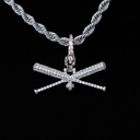 Iced Baseball Bat Clip On Pendant in White Gold