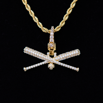 Iced Baseball Bat Clip On Pendant in Yellow Gold