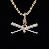 Iced Baseball Bat Clip On Pendant - Yellow Gold