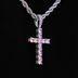 Colgante de cruz con diamantes de piedra rosa en oro blanco