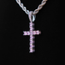 Colgante de cruz con diamantes de piedra rosa en oro blanco