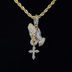 Micro Iced Praying Hands with Cross Pendant in Yellow Gold