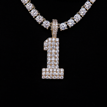 Pave Number Pendants in Yellow Gold