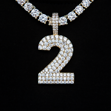 Pave Number Pendants in Yellow Gold
