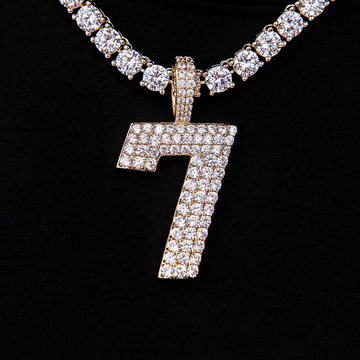 Pave Number Pendants in Yellow Gold