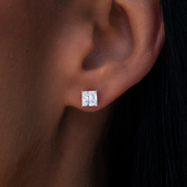 5MM Square Cut Diamond Stud Earrings - Rose Gold