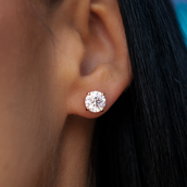 7MM Round Cut Diamond Stud Earrings - Rose Gold