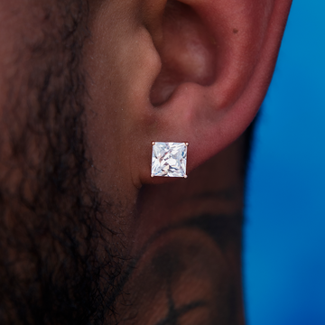 7MM Square Cut Diamond Stud Earrings - Rose Gold