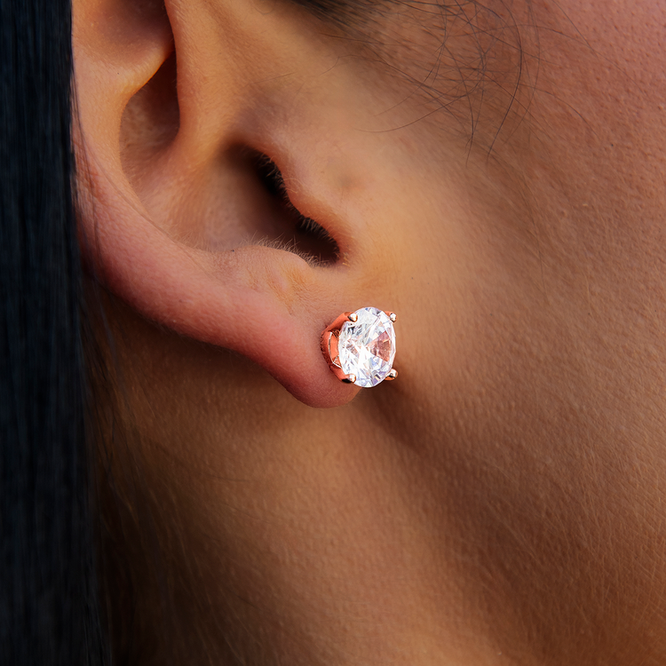8MM Round Cut Diamond Stud Earrings - Rose Gold