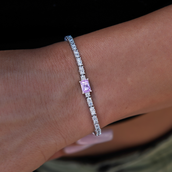 Pink Iced Rock Diamond Tennis Bracelet in White Gold