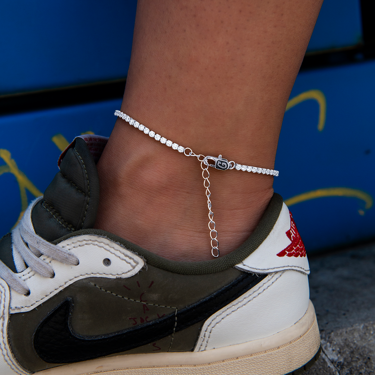 Micro Tennis Anklet | White Gold Iced Detail | GLD