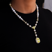 Pearl Canary Gemstone Lariat Necklace in Yellow Gold