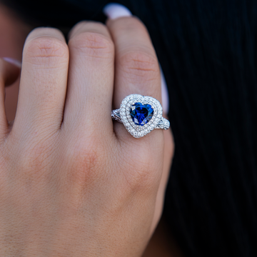 Sapphire Heart Ring in White Gold Vermeil