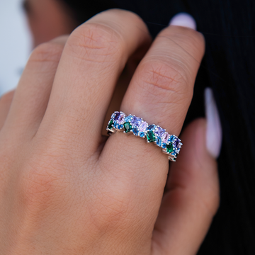 Multicolor Royal Gemstone Ring - White Gold Vermeil