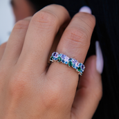 Multicolor Royal Gemstone Ring - White Gold Vermeil