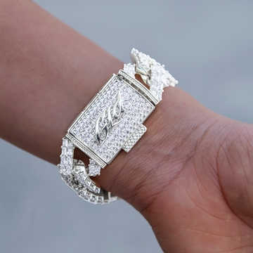 19MM Prong Baguette Cuban Bracelet in White Gold