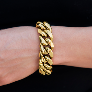 Pulsera Cuban Link distintiva en oro amarillo - 19 mm