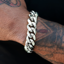 Pulsera de eslabones cubanos Signature de oro blanco - 19 mm