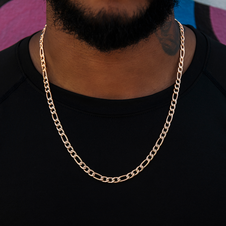 Figaro Chain + Bracelet Bundle in Rose Gold- 6mm