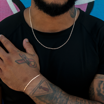 Figaro Chain + Bracelet Bundle in Rose Gold- 2mm