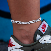 Diamond Figaro Chain Anklet in White Gold- 6mm