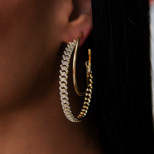 Diamond Prong + Plain Hoop Earring Bundle in Yellow Gold