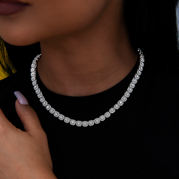 Conjunto de microcolgantes de tenis (collar + pulsera + pendientes) en oro blanco