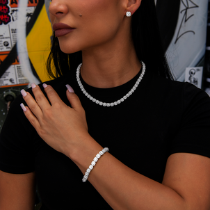 Micro Clustered Tennis Necklace + Bracelet + Earring Bundle in White Gold