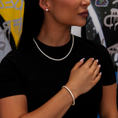 3mm Diamond Tennis Necklace + Bracelet + 5mm Round Cut Stud Earring Bundle in Yellow Gold