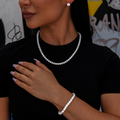 5mm Diamond Tennis Necklace + Bracelet + 8mm Round Cut Stud Earring Bundle in White Gold