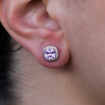 Pink Cushion Cut Stud Earrings in Rose Gold