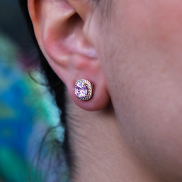Pink Cushion Cut Stud Earrings in Rose Gold