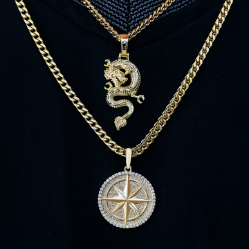 Dragon and Compass Set in Yellow Gold
