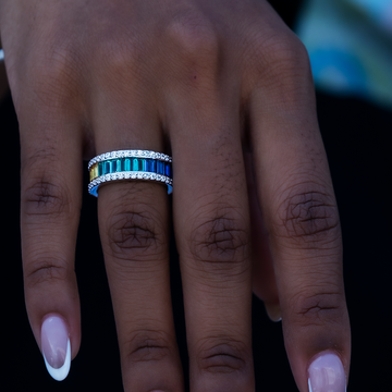 Rainbow Baguette Ring in White Gold Vermeil