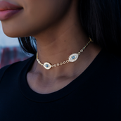 Iced Evil Eye Necklace in Yellow Gold