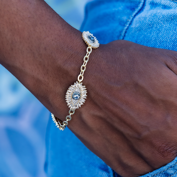 Iced Evil Eye Bracelet in Yellow Gold