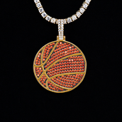 Orange Pave Basketball Pendant in Yellow Gold