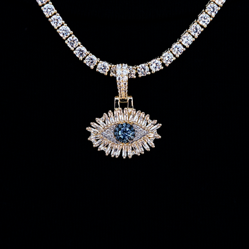 Iced Evil Eye Micro Pendant in Yellow Gold