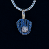 Iced Navy Baseball Pendant in Yellow Gold
