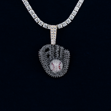 Iced Black Baseball Pendant in Yellow Gold