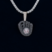 Iced Black Baseball Pendant in Yellow Gold