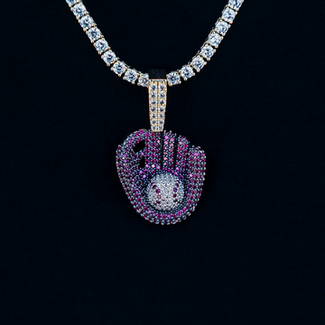 Iced Purple Baseball Pendant in Yellow Gold