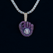 Iced Purple Baseball Pendant in Yellow Gold