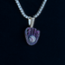 Iced Purple Baseball Pendant in Yellow Gold