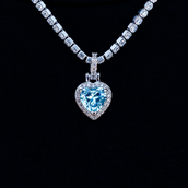 Micro Iced Blue Heart Pendant in White Gold