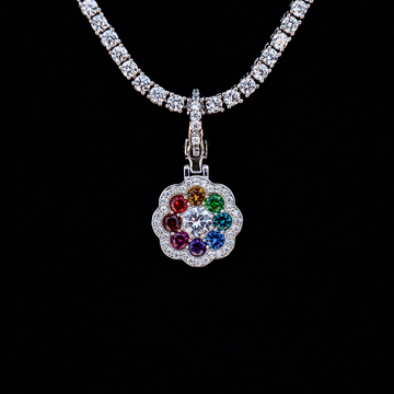 Rainbow Flower Clip On Pendant in White Gold