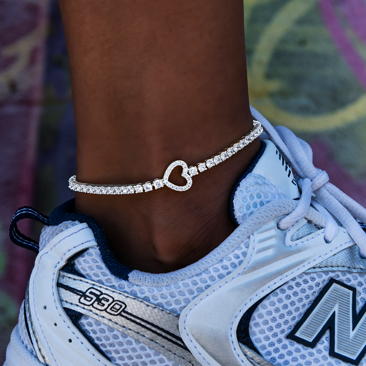 3MM Heart Tennis Anklet 8