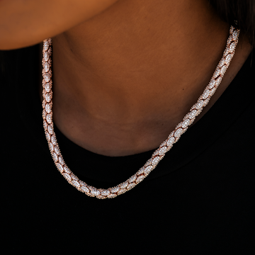 Diamond Pave Snake Link Necklace in Rose Gold- 6mm