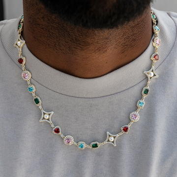 Colored Gemstone Pearl Chain in Yellow Gold - 17mm